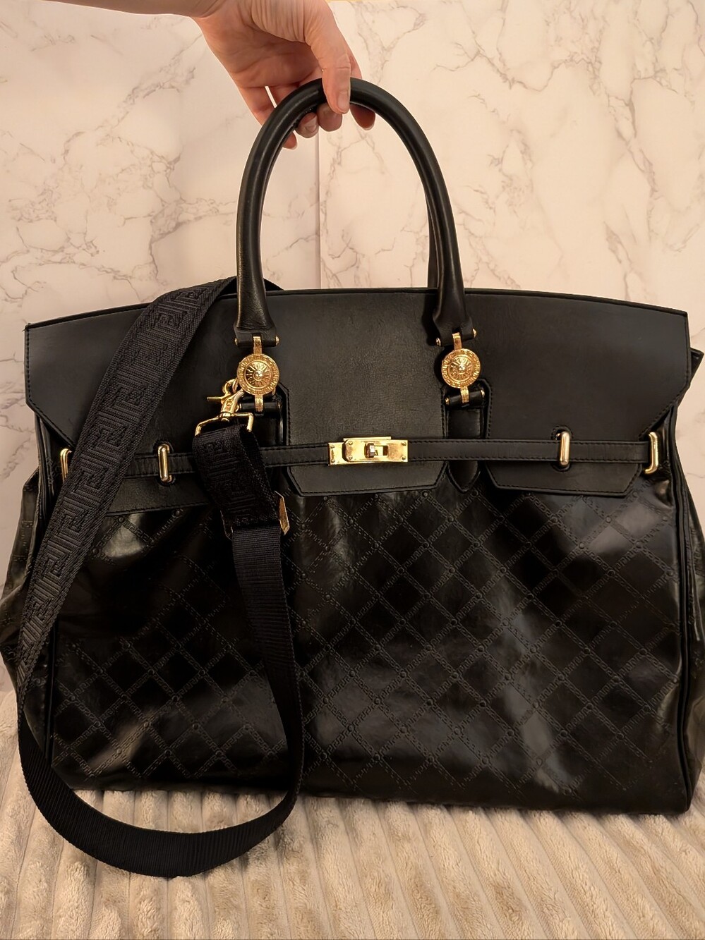 Gianni Versace 2-Way Sunburst Birkin Style Authenticated Bag